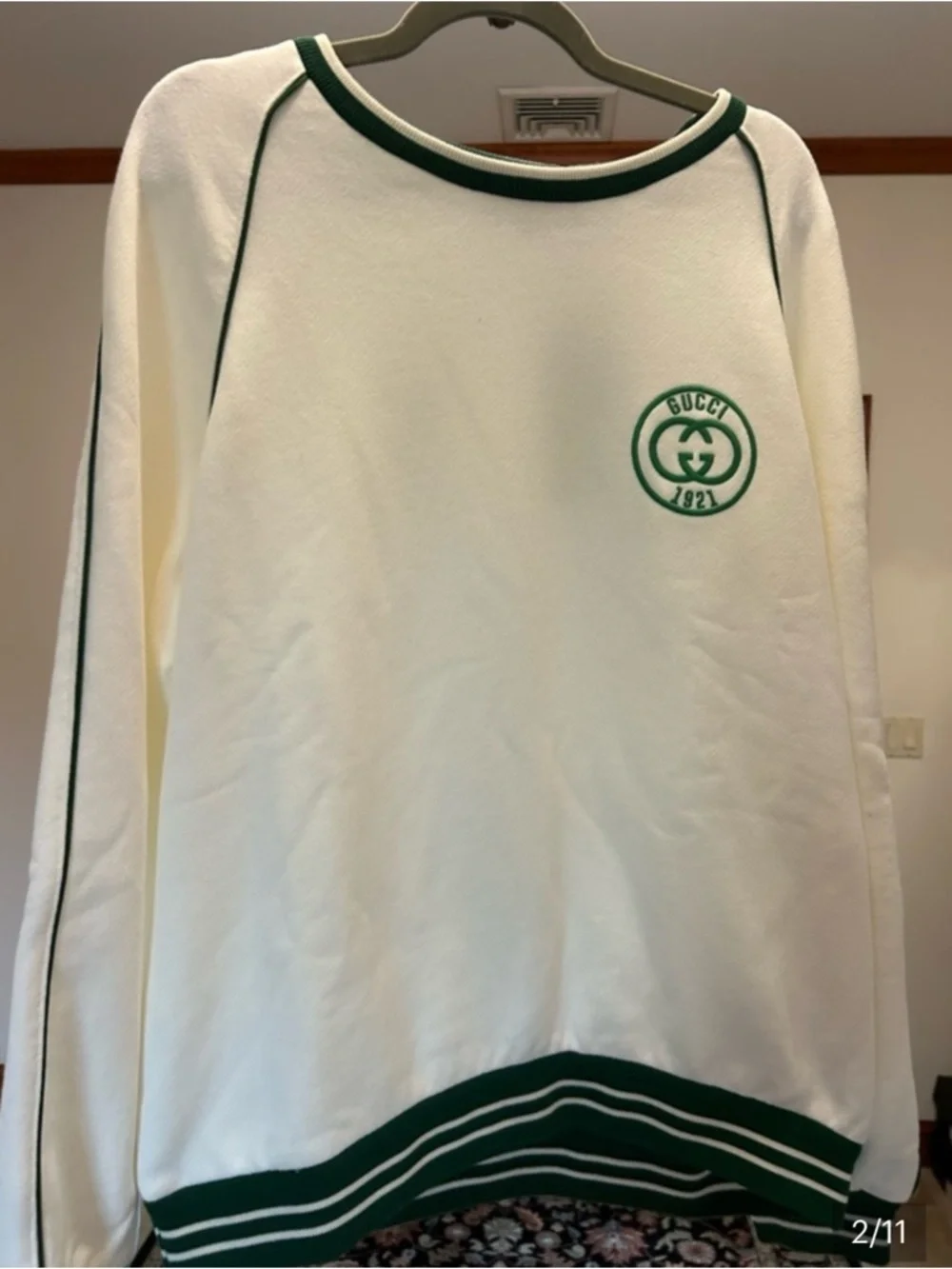 Gucci white cotton jersey sweatshirt green 1921 interlocking G size medium